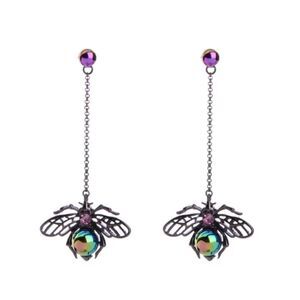 Spider Pearl Long Hematite Dangle Statement Earrings